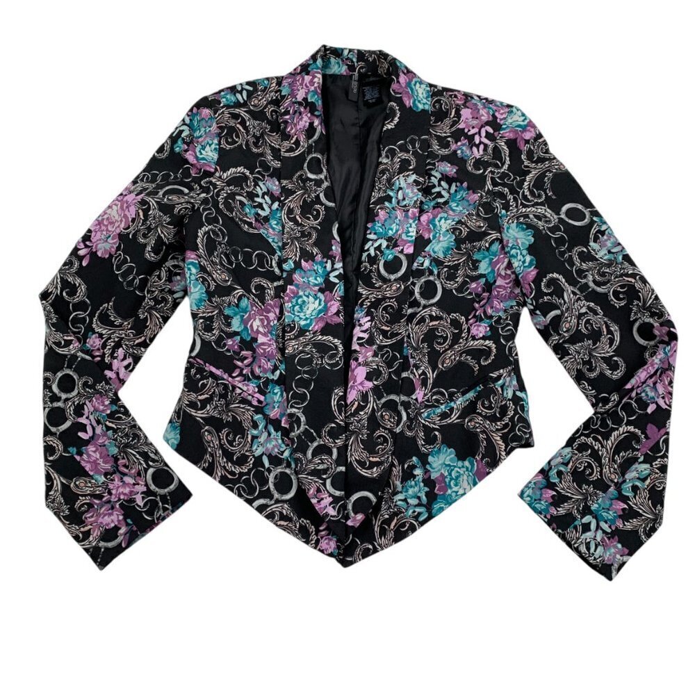 Bisou Bisou Floral Asymetrical Y2K Open Front Blazer Women's Size Medium